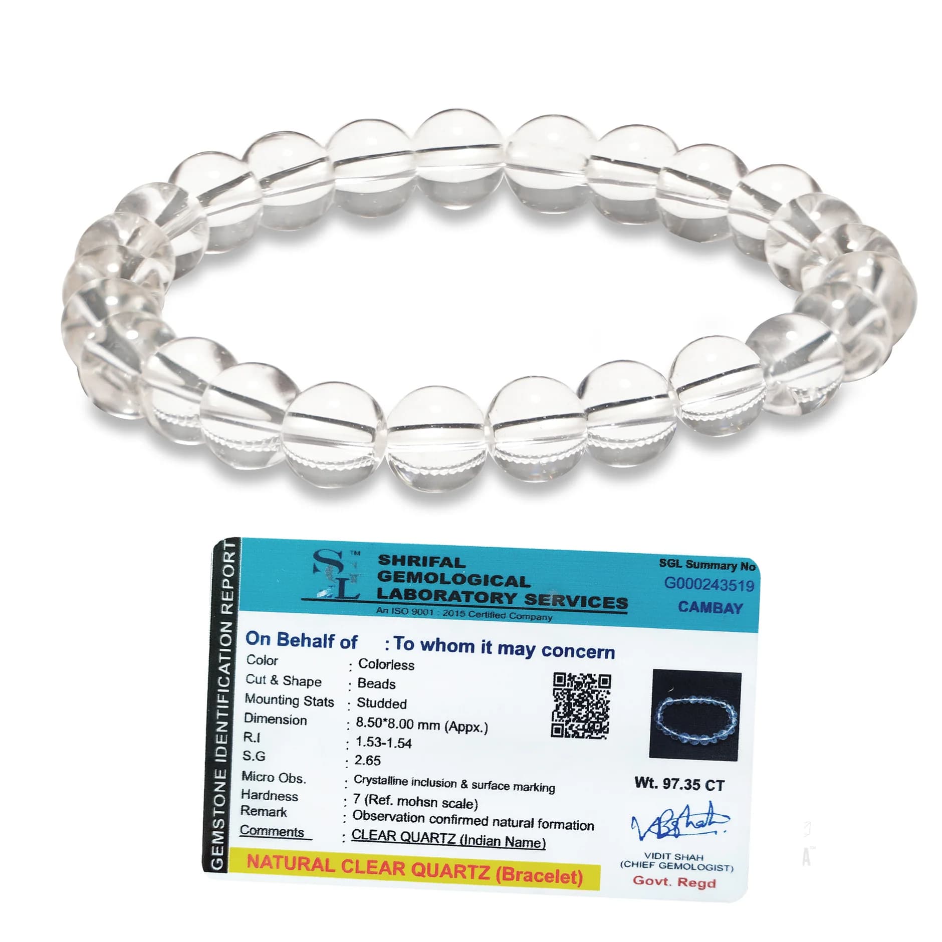 Original Clear Quartz Bracelet with Certificate 2