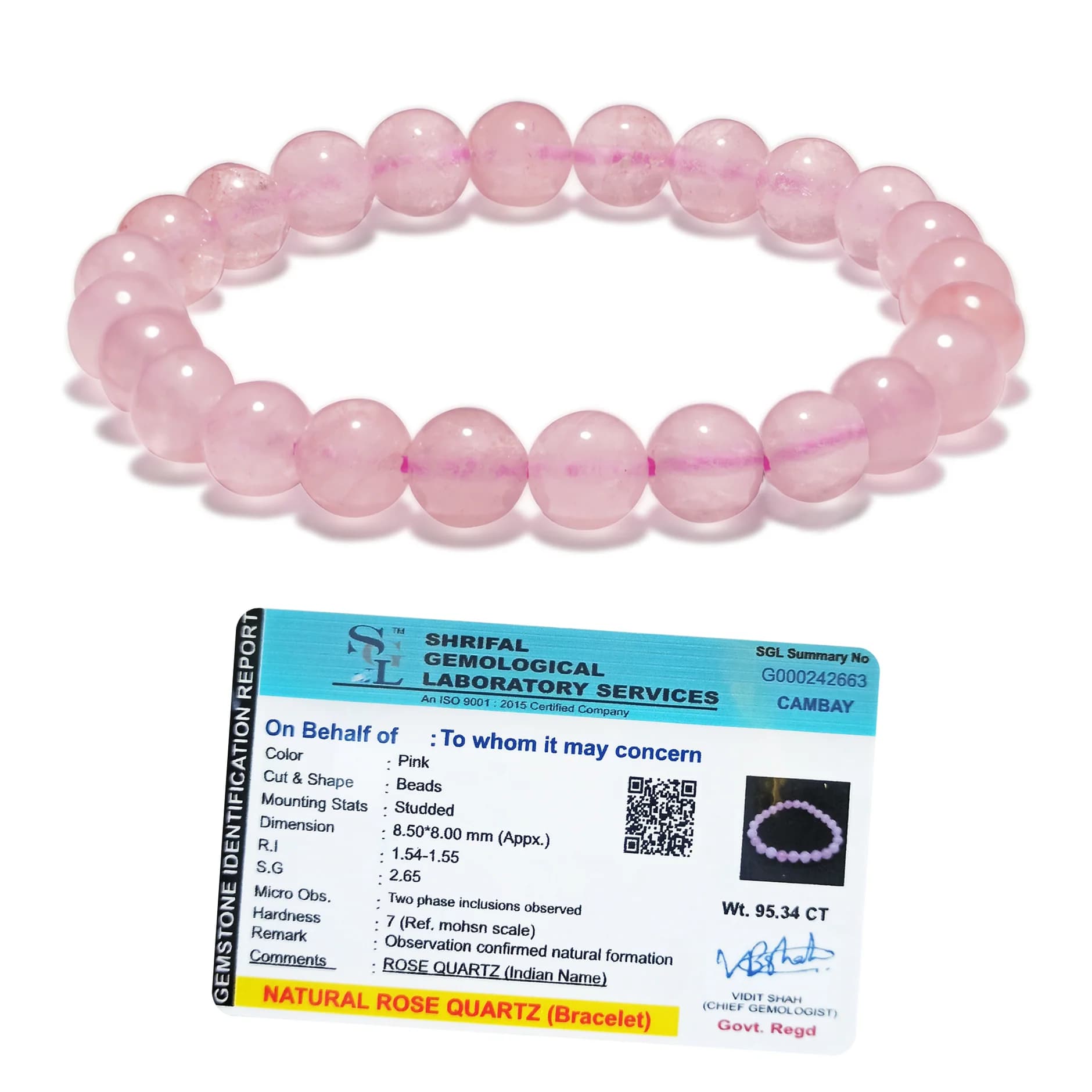 Original Rose Quartz Bracelet with Certificate 2