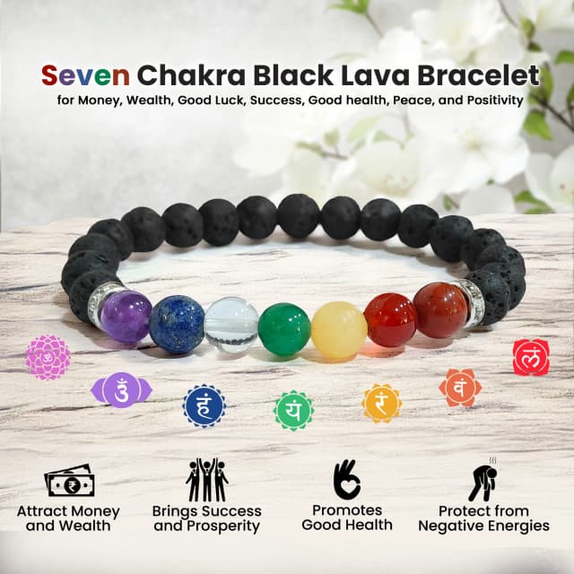  Original Seven Chakra Bracelet with Black Lava